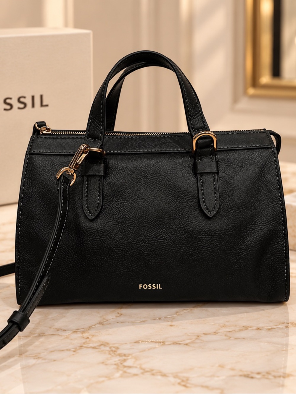 FOSSIL Tessa Satchel or Crossbody Black Leather